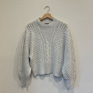 NWT JOES jeans merino wool cotton blend grey cable knit sweater